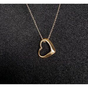 14K Solid Gold Open Heart Pendant Necklace On Delicate Chain Minimalist Jewelry